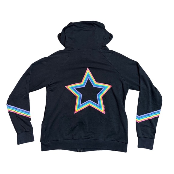 Lauren Moshi Tops - Lauren Moshi Black Rainbow Star Zip Hoodie Sweatshirt M
